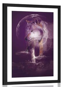 Plakát s paspartou vlk v měsíčním svitu