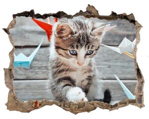 Díra 3D fototapeta Kočka ptáci z papíru nd-k-66724934