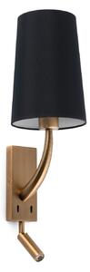 REM nástěnná lampa, starozlatá/černá, se čtecí lampičkou - FARO
