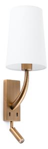 REM nástěnná lampa, starozlatá/bílá, se čtecí lampičkou - FARO