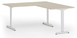 Kancelářský stůl PRIMO BETA L, 1600 x 1800 mm, bílá podnož, bříza
