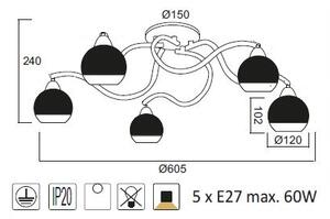 ACA DECOR Stropní svítidlo ALIEN max. 5x60W/E27/230V/IP20, barva chromu