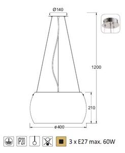ACA DECOR Závěsné svítidlo PONTIAC 3x60W/E27/230V/IP20, kouřová barva