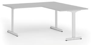 Rohový kancelářský stůl PRIMO BETA L, 160x180 cm, L/P, bílá podnož, šedá