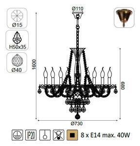 ACA DECOR Křišťálový lustr LILIUM max. 8x40W/E14/230V/IP20, zlatý
