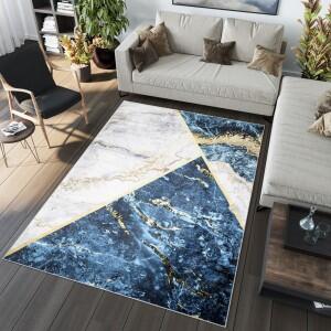 Makro Abra Kusový koberec pratelný TOSCANA 2430 Moderní pogumovaný modrý krémový zlatý Rozměr: 80x150 cm