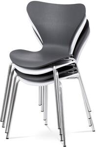 Jídelní židle, bílý plastový výlisek s dekorem dřeva, kovová chromovaná čtyřnohá AURORA WT