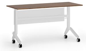 Mobilní stůl PRIMO MOVE, 140x60 cm, bílá podnož, ořech