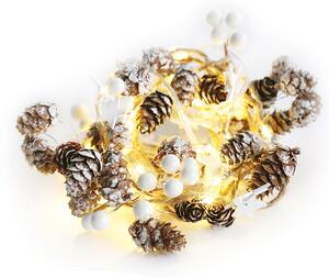 ACA Lighting LED vánoční girlanda - bílé šištičky, teplá bílá, 2x baterie AA, 160 cm, IP20