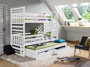 Patrová postel s přistýlkou a úložným prostorem 80x180 SINA - bílá, pravé provedení