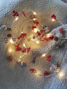 ACA Lighting LED vánoční girlanda - hnědé šištičky na provázku s červenými hvezdičkami, teplá bílá