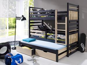 Patrová postel s přistýlkou a úložným prostorem 80x180 SINA - wenge / cappuccino, pravé provedení