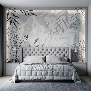 Fototapety Abstraktní květinový moderní design s pastelově béžovými, šedými, modrými a černými listy,, Fototapety moderní, w09105 : uwalls.cz