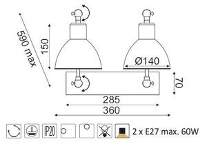 ACA DECOR Retro nástěnné bodové svítidlo THALASSA 2x60W/E27/230V/IP20, barva rzi