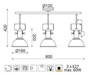 ACA DECOR Retro stropní svítidlo RIVIERA max. 3x60W/E27/230V/IP20, hnědé