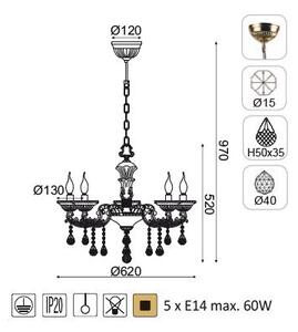 ACA DECOR Závěsné svítidlo ROMANOFF max. 5x60W/E14/230V/IP20