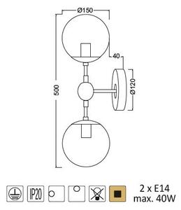 ACA DECOR Nástěnné svítidlo BOMBAY max. 2x40W/E14/230V/IP20