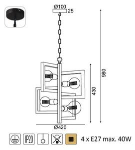 ACA DECOR Závěsné svítidlo SIRIUS max. 4x40W/E27/230V/IP20