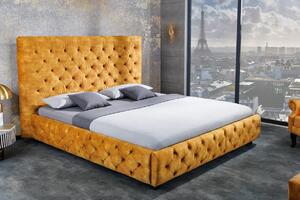 Postel CHESTERFIELD LUX 160x200 CM tmavě žlutá samet Nábytek | Ložnice | Postele | Všechny postele pro dospělé