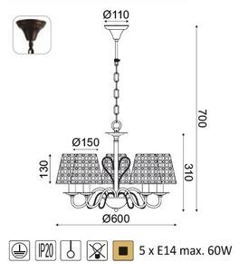 ACA DECOR Závěsné svítidlo EDAM max. 5x60W/E14/230V/IP20