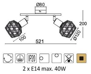 ACA DECOR Přisazené bodové svítidlo ALADDIN max. 2x40W/E14/230V/IP20, černá barva