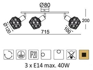 ACA DECOR Přisazené bodové svítidlo ALADDIN max. 3x40W/E14/230V/IP20, černá barva