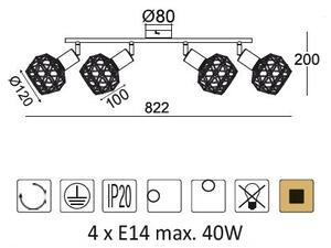 ACA DECOR Přisazené bodové svítidlo ALADDIN max. 4x40W/E14/230V/IP20, barva mědi