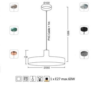 ACA DECOR Závěsné svítidlo DOMENICA max. 60W/E27/230V/IP20, šedé