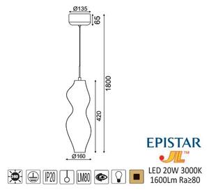 ACA DECOR LED závěsné svítidlo CARYATID 20W/230V/3000K/1600Lm/360°/IP20
