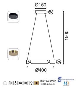 ACA DECOR LED závěsné svítidlo THEMIDA 23W/230V/3000K/1840Lm/360°/IP20, Flicker free