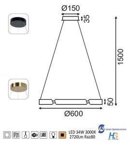 ACA DECOR LED závěsné svítidlo THEMIDA 34W/230V/3000K/2720Lm/360°/IP20, Flicker free