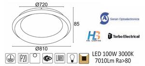 ACA DECOR LED stropní svítidlo DIANA 100W/230V/3000K/7010Lm/270°/IP20, Flicker free, bílé