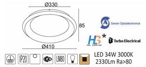 ACA DECOR LED stropní svítidlo DIANA 34W/230V/3000K/2330Lm/270°/IP20, Flicker free, bílé