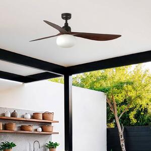 FARO BARCELONA Stropní ventilátor s osvětlením Outwood, hnědý, DC, tichý, Ø150cm, stmívatelný, Černá, Obývací pokoj / jídelna, Plast, Moderní