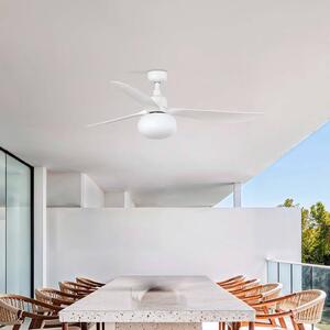 FARO BARCELONA Stropní ventilátor s osvětlením Outwood, bílý, DC, tichý, Ø150cm, stmívatelný, Obývací pokoj / jídelna, Plast, Moderní