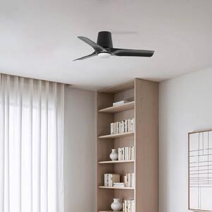 FARO BARCELONA LED stropní ventilátor Hey, černý, DC, tichý, Ø 90 cm,, stmívatelný, Černá, Obývací pokoj / jídelna, Plast, Moderní