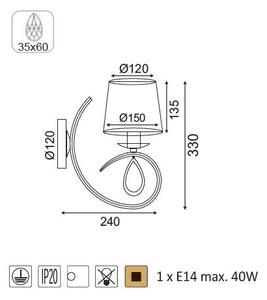 ACA DECOR Nástěnné svítidlo BASILICO max. 40W/E14/230V/IP20
