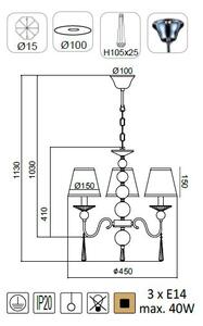 ACA DECOR Závěsné svítidlo EVITA max. 3x40W/E14/230V/IP20