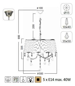 ACA DECOR Závěsné svítidlo PENELOPE max. 5x40W/E14/230V/IP20