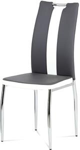 Jídelní židle, potah kombinace šedé a bílé ekokůže, kovová čtyřnohá chromovaná p AC-2202 GREY
