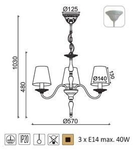 ACA DECOR Závěsné svítidlo KARPATHIA max. 3x40W/E14/230V/IP20