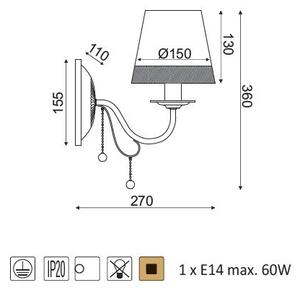 ACA DECOR Nástěnné svítidlo MULAN max. 60W/E14/230V/IP20