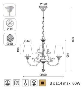 ACA DECOR Závěsné svítidlo ZIZEL max. 3x60W/E14/230V/IP20