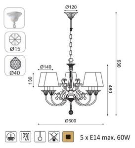 ACA DECOR Závěsné svítidlo ZIZEL max. 5x60W/E14/230V/IP20