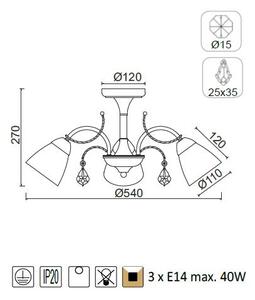 ACA DECOR Stropní svítidlo QUINCE max. 3x40W/E14/230V/IP20