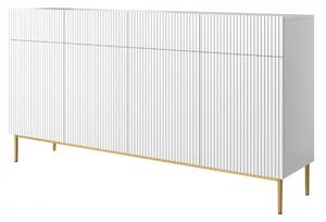 Komoda Nicole 200 cm - 4 zásuvky / 4 dvířka - bílý mat / zlaté nožky