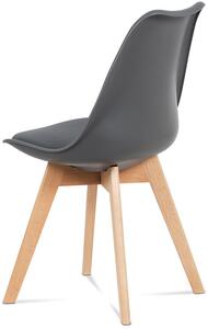Jídelní židle, plast šedý / koženka šedá / masiv buk CT-752 GREY