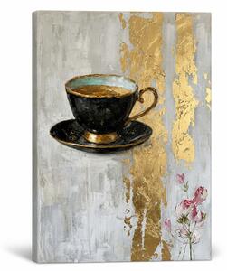 Obraz šálky kávy na plátně s ručně malovanými detaily - 40x60 cm