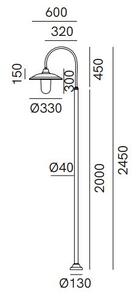Il Fanale 301.D7.ORT Barchessa, stojací lampa v country stylu s čirým sklem, 1x15W LED E27, výška 245cm