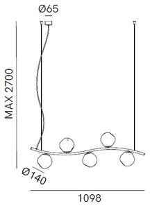 Il Fanale 290.11.ONV Stone, závěsné svítidlo sklo/mosaz 5xE14 max 10W, délka 110cm